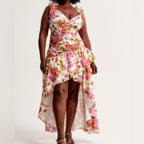 Abercrombie & Fitch Floral High Low Dress in Pink and Green - Picture 1 of 9